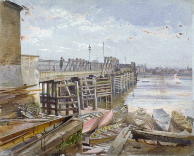 Uitzicht op Battersea Bridge over de Theems, Londen door John Crowther