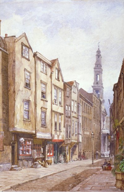 Uitzicht op Drury Court, kijkend naar St Mary le Strand, Westminster, Londen, 1882 door John Crowther