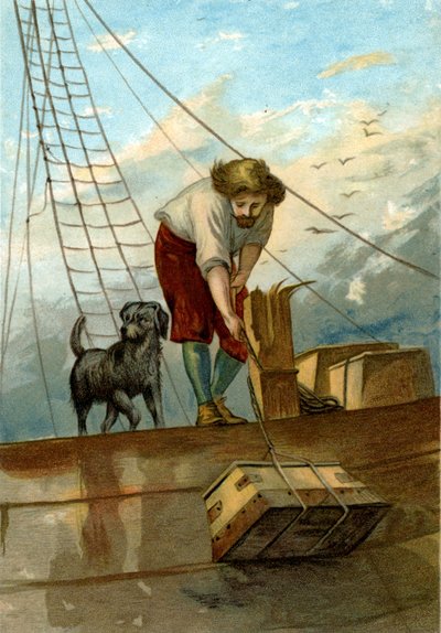 illustratie voor Het Leven en de Vreemde Verrassende Avonturen van Robinson Crusoe door Defoe (chromolithografie) door John Dawson Watson