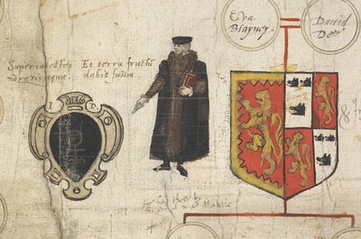 Een detail van Genealogische rol van de afstamming van John Dee... die zijn verwantschap met de Soevereinen van het Huis van Tudor toont door John Dee