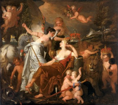 Een late prinses die de vrede personifieert en de glorie van Engeland kroont weerspiegeld op Europa door John Downman