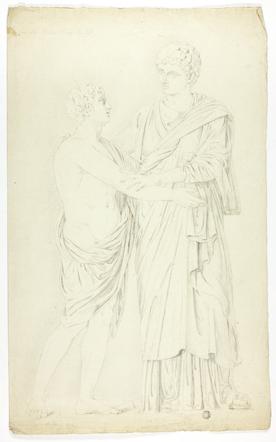 Oude sculptuur van staande vrouw en jongen door John Downman