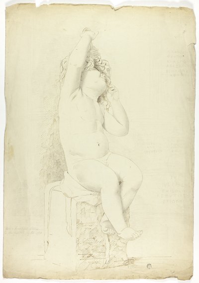 Oude Beeld van Zittende Putto die met Masker Speelt door John Downman