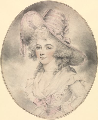 Portret van een dame, naar links gericht door John Downman