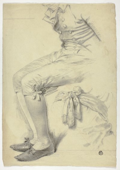 Zittende figuur en schets van sjerp die rond de romp is gebonden door John Downman