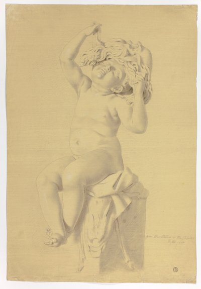 Antiek standbeeld van zittende putto met masker van Silenus door John Downman