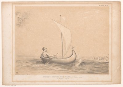 Spotprent met Lord Russell in een zeilbootje door John Doyle