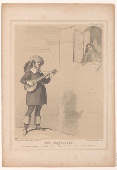 Spotprent met Sir Robert Inglis als troubadour door John Doyle