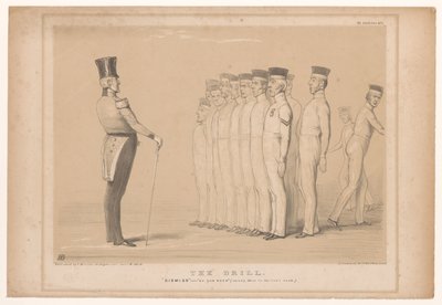 Spotprent met premier Peel als militaire instructeur door John Doyle