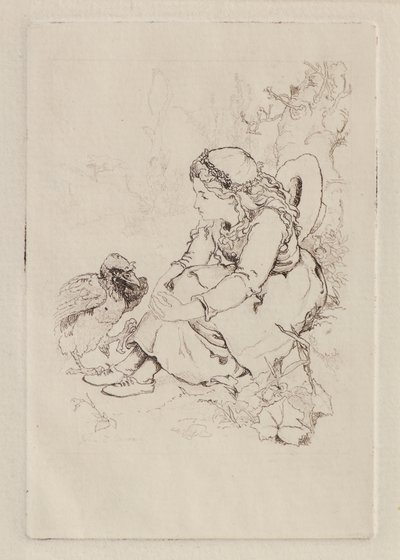 Zittend Meisje en Grote Vogel door John Duncan
