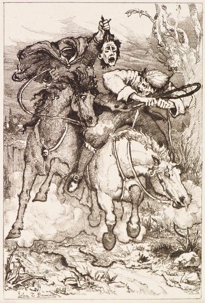 Twee Galopperende Ruiters [een draagt zijn eigen hoofd] door John Duncan