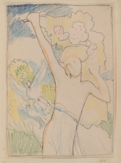 Zonder titel [Vrouwelijke figuur en duiven] door John Duncan