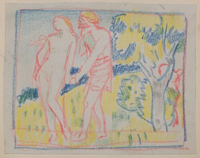 Zonder titel [Mannelijke en vrouwelijke figuur in een landschap] door John Duncan