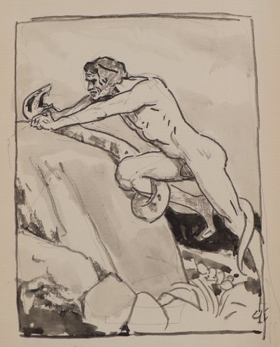 Zonder titel [Man worstelt met een slang] door John Duncan