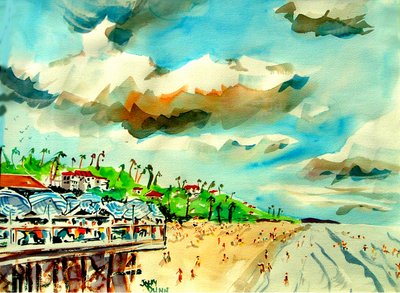 Levendig strandstadje door John Dunn