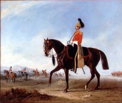 Een bereden officier en posten van de 3e Dragonders op manoeuvres door John E. Ferneley