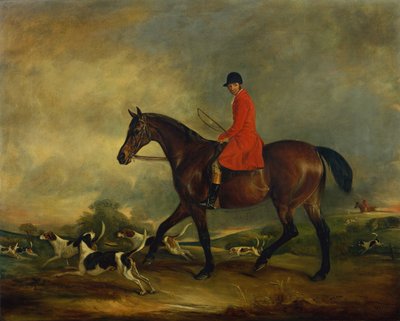 Kapitein Garth op zijn bruine jager met honden door John E. Ferneley