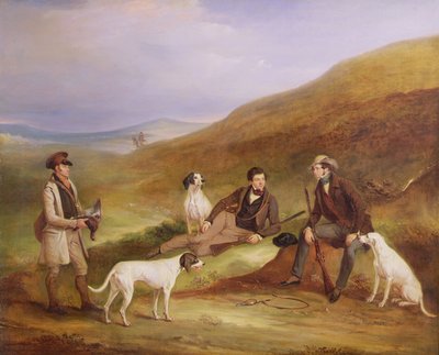 Edward Horner Reynard en zijn broer, George, op jacht met de jachtopziener, Tully Lamb, in Middlesmoor, Yorkshire door John E. Ferneley