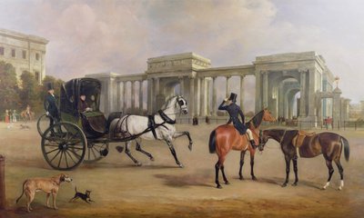 Mr. Massey Stanley met cabriolet en hacks bij Hyde Park Corner, 1833 door John E. Ferneley