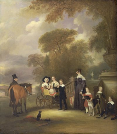 De dominee en mevrouw Henry Palmer met hun zes jongste kinderen in Withcote Hall, nabij Oakham, Leicestershire door John E. Ferneley
