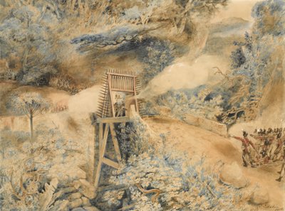 Het 3e West-Indische Regiment vuurt op Franse troepen bij een brughoofd, op het Ile de Cabret of Terre d