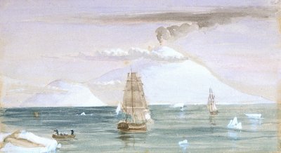 Beaufort Island en Mount Erebus. Ontdekt op 28 januari 1841 door John Edward Davis