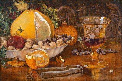 Stilleven van fruit, noten en wijnglas, 1864 door John Edward Newton