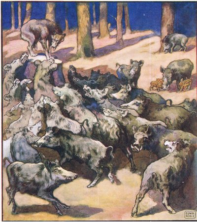 In het midden van de stronk stond een grote grijze wolf door John Edwin Noble