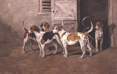 Vier honden bij een staldeur door John Emms