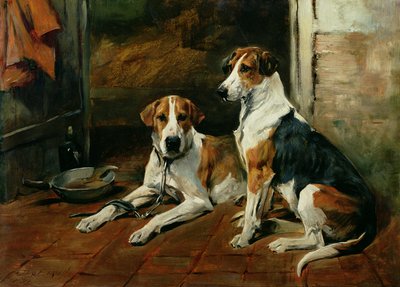 Honden in een stalinterieur door John Emms