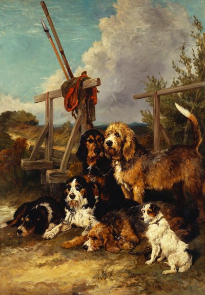 Otterhonden bij een brug - Uitgeput, 1881 door John Emms