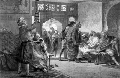 Een kapperszaak in Tunis, 1875 door John Evan Hodgson