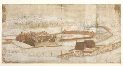 Uitzicht op Wotton met de tuin, grot en omgeving vanuit de westelijke hoek, ca. 1650 door John Evelyn