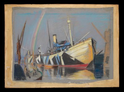 Koopvaardijschepen Naneric, Birma en Tunesisch in de haven door John Everett