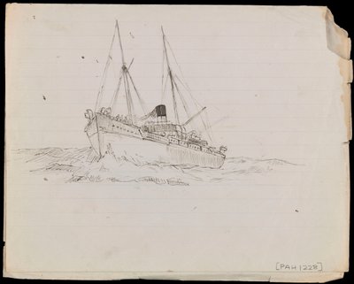 PAH1228; Schetsen van een slagschip en twee andere Royal Navy schepen door John Everett