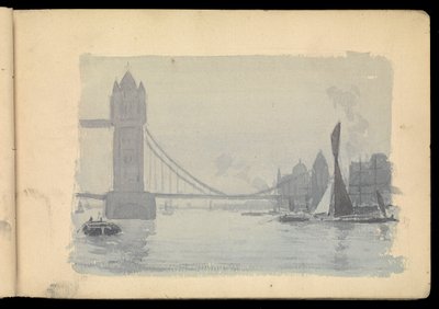Thames Londen scène, schetsboek door John Everett
