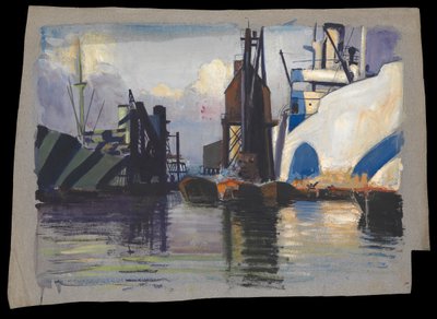 Uitzicht op een haven door John Everett