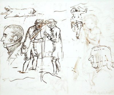 Een blad met studies van John Ruskin (1819-1900) en William Millais door John Everett Millais