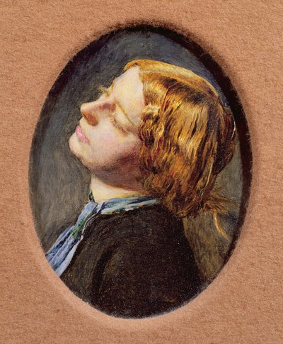 Hoofd van Mariana, studie voor Mariana in de ommuurde hoeve door John Everett Millais