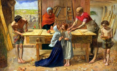 Jezus in het huis van zijn ouders (De werkplaats van de timmerman) door John Everett Millais