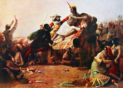 Pizarro grijpt de Inca van Peru door John Everett Millais