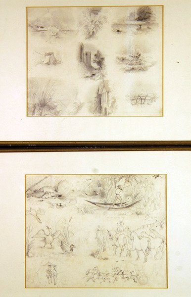 Verschillende schetsen van landelijke taferelen (jeugdwerk), ca. 1842 door John Everett Millais