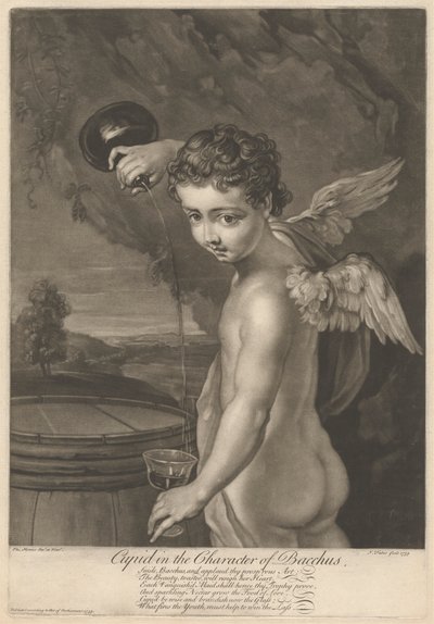 Cupido in de gedaante van Bacchus door John Faber the younger