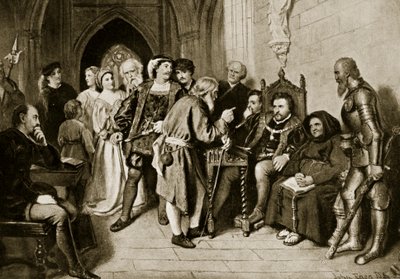James IV in raad voor de Slag bij Flodden, 1513, illustratie uit 