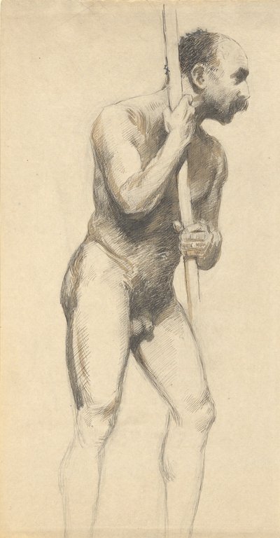 Mannelijk naakt met een stok door John Ferguson Weir