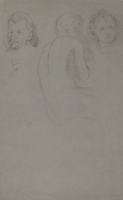 Twee Portretstudies en Eén Mannelijk Naakt, Zittend door John Ferguson Weir