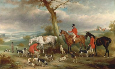 Thomas Wilkinson, M.F.H., met de Hurworth Foxhounds door John Ferneley