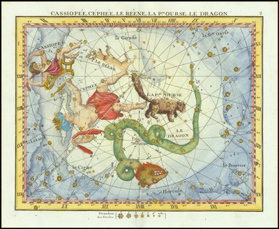 1776 - John Flamsteed - Cassiopee, Cehee, Le Renne, La Pt.Ourse, Le Dragon (Cassiopea, Cepheus, Ursa Minor  Draco) door John Flamsteed