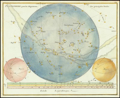 1776 - John Flamsteed - Planisfeer voor de uitlijning van de belangrijkste sterren door John Flamsteed