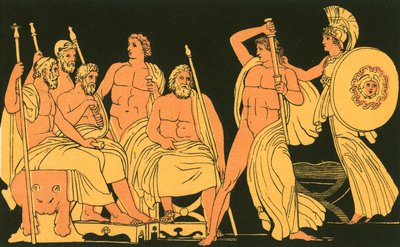Athene onderdrukt de woede van Achilles door John Flaxman